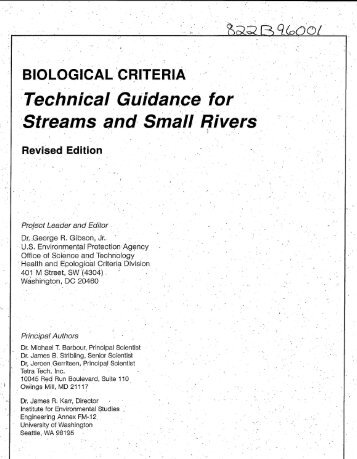 Biological Criteria: Technical Guidance for  Streams and Small ...