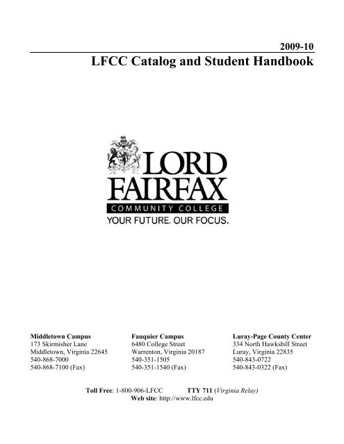 Catalog and Student Handbook - Lord Fairfax Community College