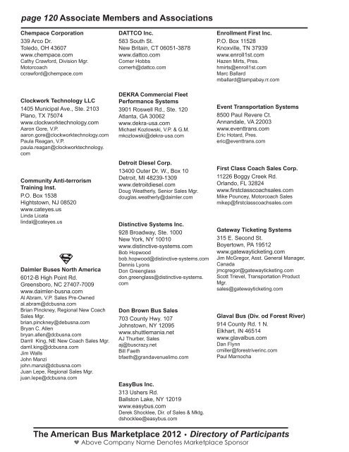 marketplace 2012 directory of participants - American Bus Association