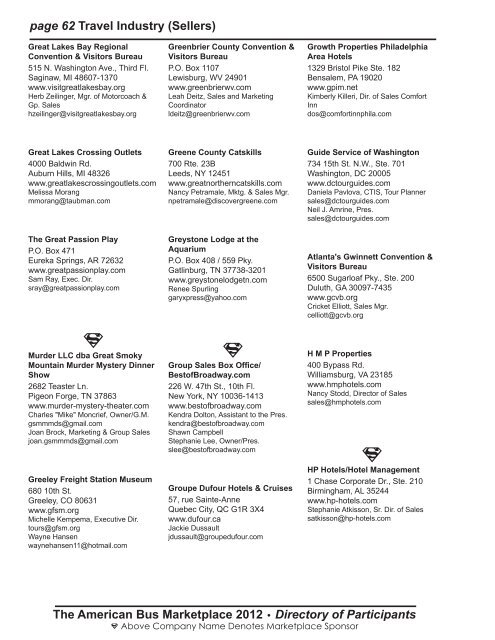 marketplace 2012 directory of participants - American Bus Association