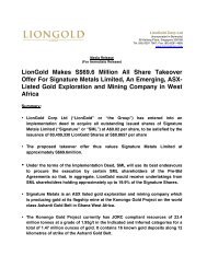 LionGold Media Release in Singapore - Signature Metals