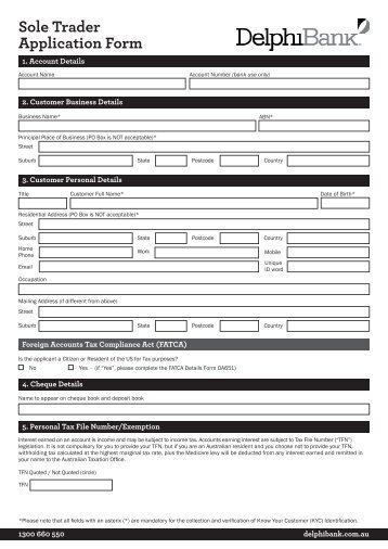 Sole Trader Account Application Form - Delphi Bank