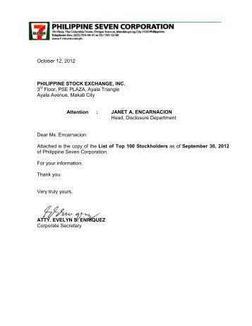 October 12, 2012 PHILIPPINE STOCK EXCHANGE, INC ... - 7-Eleven