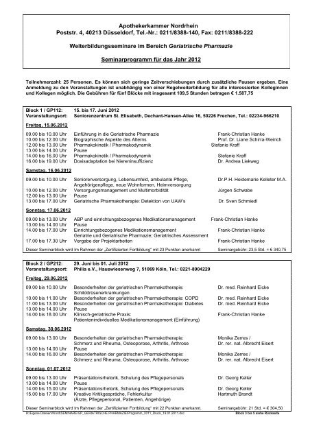 Seminarprogramm 2012 PDF - Apothekerkammer Nordrhein