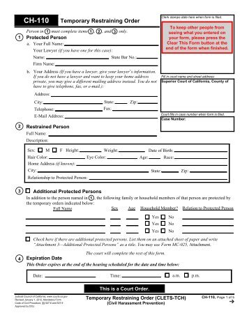 CH-110 Temporary Restraining Order - California Courts