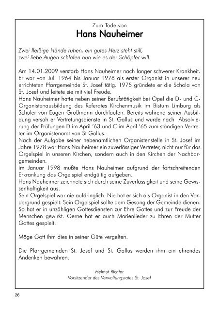 Pfarrbrief - Kath. Pfarrgemeinden St. Gallus und St. Josef