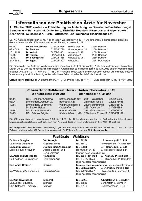 Informationen der Praktischen Ärzte für November - Berndorf