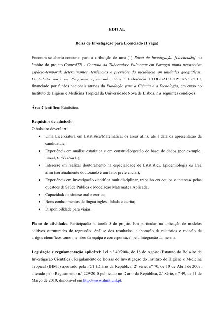 Consulte O Edital Em Pdf Instituto De Higiene E Medicina Tropical