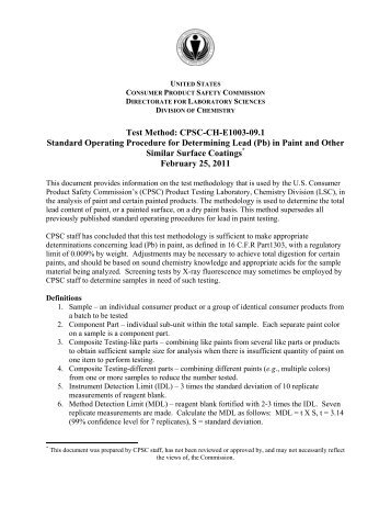 Test Method: CPSC-CH-E1003-09.1 - Standard Operating ...