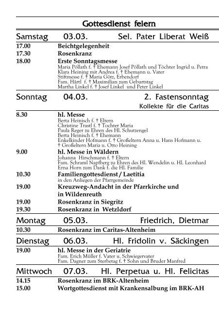 2. Fastensonntag - Pfarrei Erbendorf