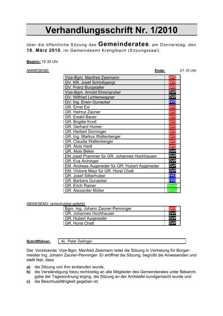 Verhandlungsschrift Nr. 1/2010 - Gemeinde Krenglbach