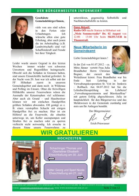 informationen für alle gemeindebürger ausgabe 3/2012 - Höhnhart