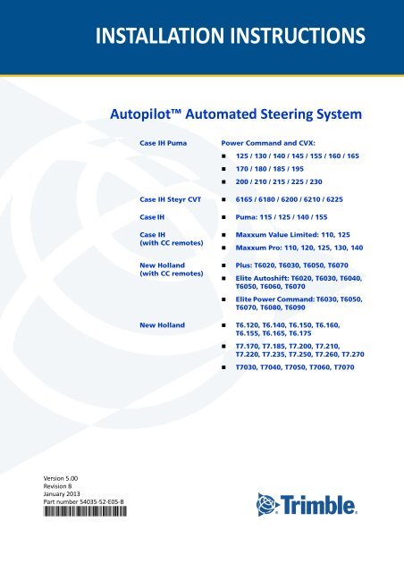 Autopilot System Installation Instructions - New Holland PLM Portal