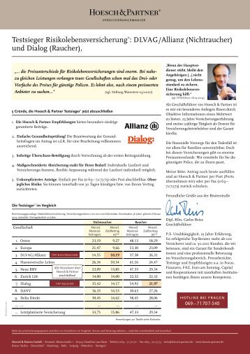 Risikolebensversicherung: Beitragstabellen - Hoesch & Partner