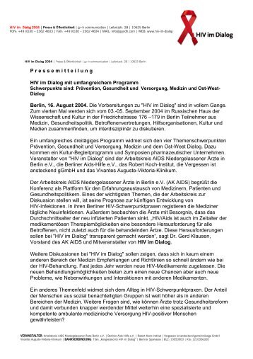 Pressemitteilung HIV im Dialog mit umfangreichem Programm Berlin ...
