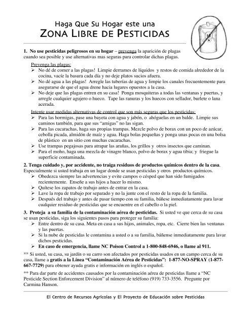 Proteja a su Familia de Pesticidas TÃ³xicos - Toxic Free NC