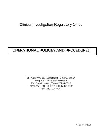 CIRO Operational Policies and Procedures - US Army Medical ...
