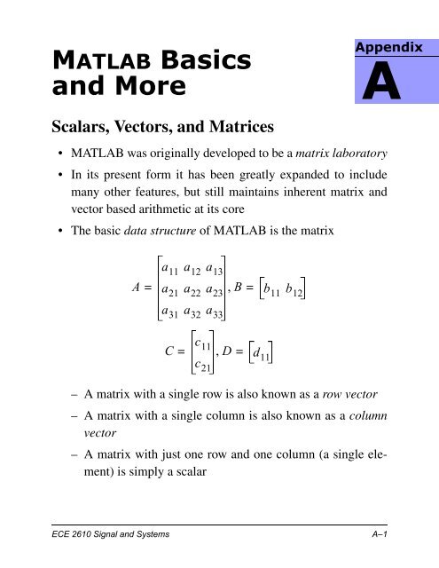 Matlab Appendix