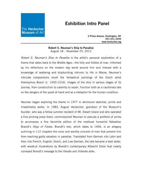 Exhibition Intro Panel - the Heckscher Museum of Art