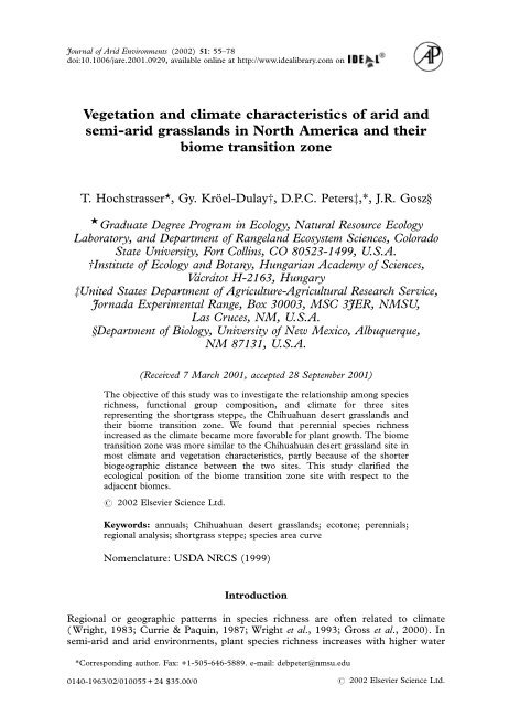 Vegetation and climate characteristics of arid and ... - Sevilleta LTER
