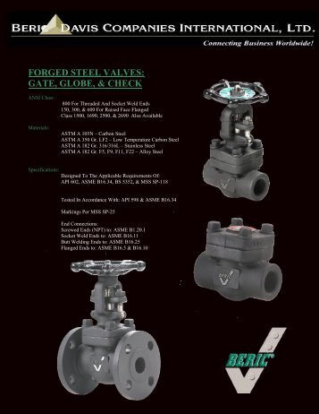 FORGED STEEL VALVES: GATE, GLOBE, & CHECK