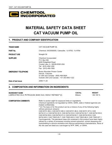 material safety data sheet cat vacuum pump oil