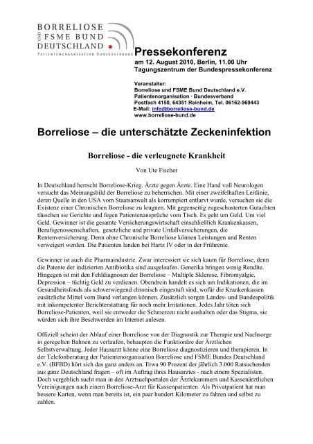 Pressekonferenz - BORRELIOSE und FSME BUND ...