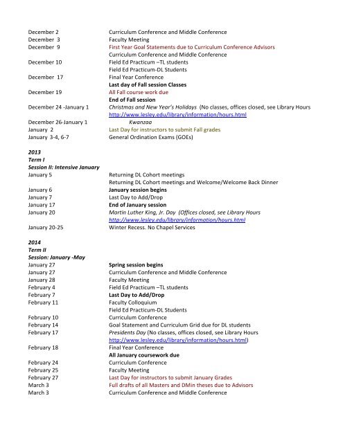 Academic Calendar for 2013-‐2014