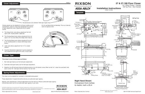 Rixson 27laplh105ho Door Closers Anderson Lock