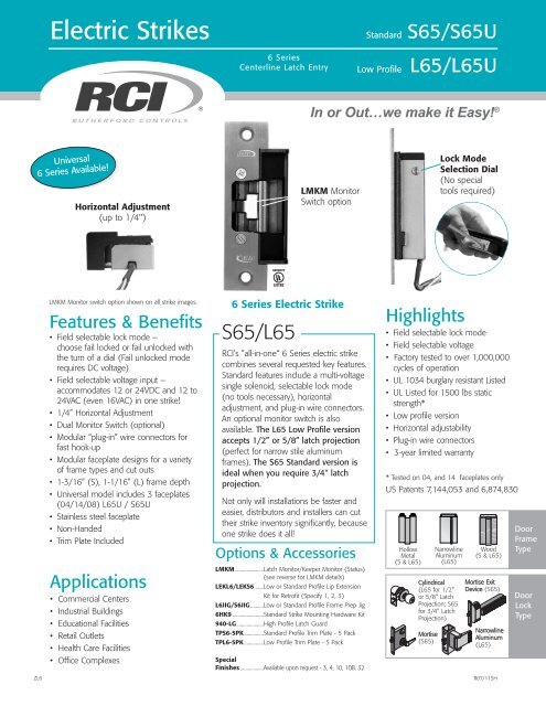 6 Series Heavy Duty Electric Strike Product Sheet - Rutherford ...