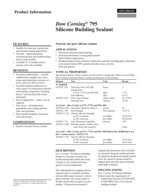 Dow CorningÂ® 795 Silicone Building Sealant - TechnologyLK.com