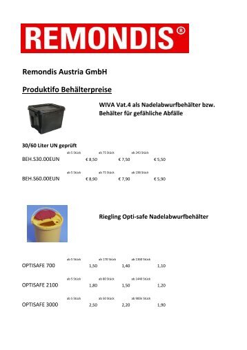Remondis Austria GmbH Produktifo Behälterpreise ... - Ärztebank