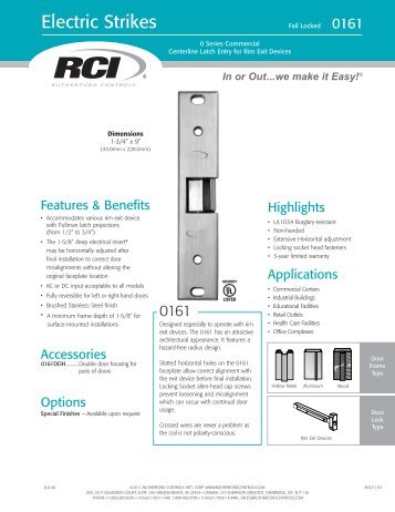 0161 Rim Exit Device Electric Strike Product Sheet - Rutherford ...