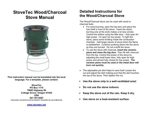 Stovetec Wood Charcoal Stove Manual Shop Now