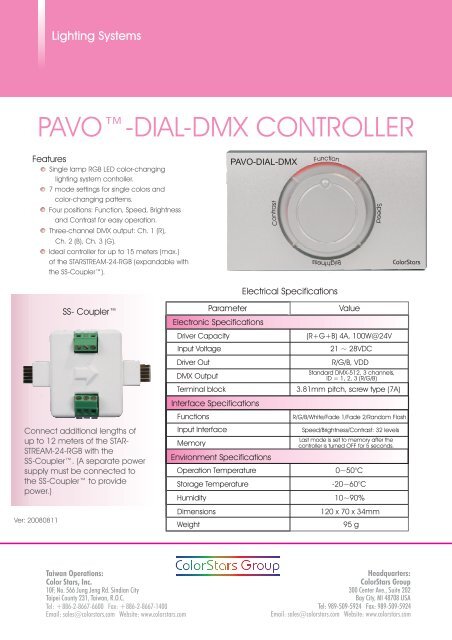 PAVO-DIAL-DMX Datasheet pg1 V... - ColorStars