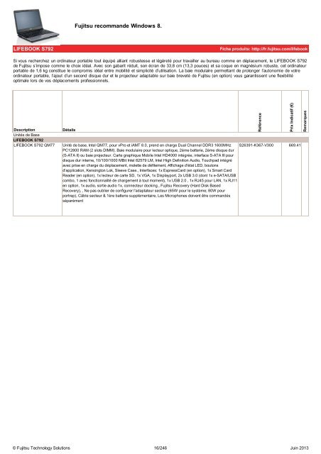 Tarif Fujitsu Technology Systems France - Juin 2013