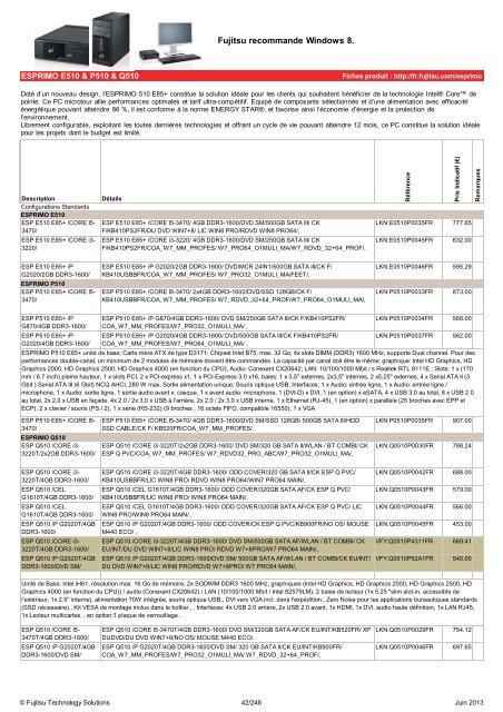 Tarif Fujitsu Technology Systems France - Juin 2013