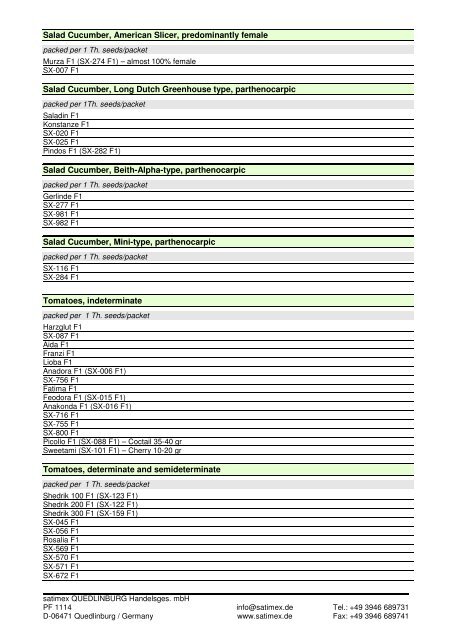 VEGETABLE SEEDS Premium-Line - Satimex