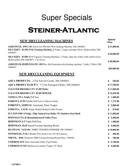 January super specials - Steiner-Atlantic