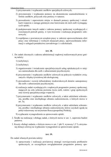 Ustawy o pomocy spoÅecznej - Bezrobocie.org.pl