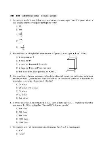 SSIS - 2001 - Indirizzo scientifico - Domande comuni 1. Un ... - Virgilio