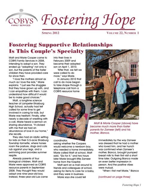 Spring 2012 Fostering Hope Newsletter - COBYS Family Services