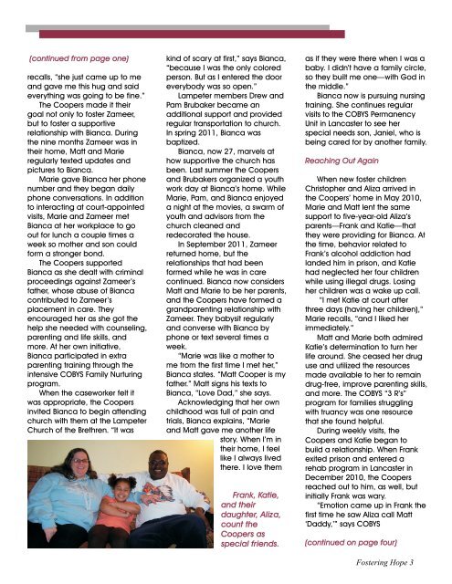 Spring 2012 Fostering Hope Newsletter - COBYS Family Services