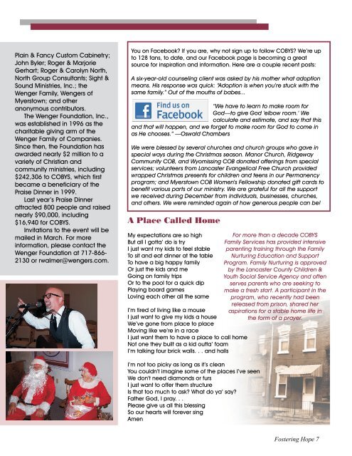 Spring 2012 Fostering Hope Newsletter - COBYS Family Services
