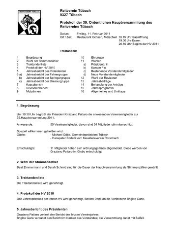 Reitverein TÃ¼bach 9327 TÃ¼bach Protokoll der 39. Ordentlichen ...