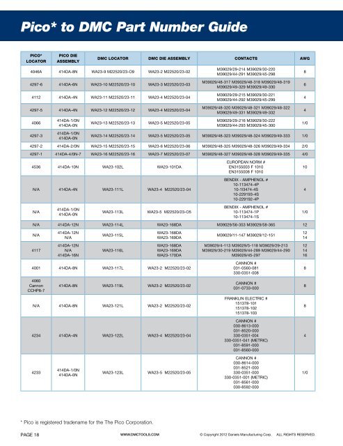 Dmc Crimp Die Chart