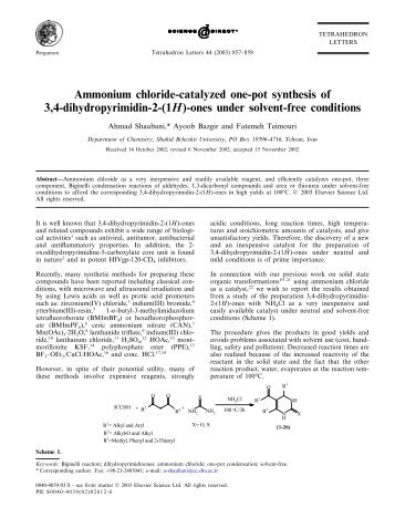 Ammonium chloride-catalyzed one-pot synthesis of 3,4 ...