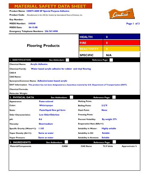 centi sp 6000 msda - CFD Commercial Flooring