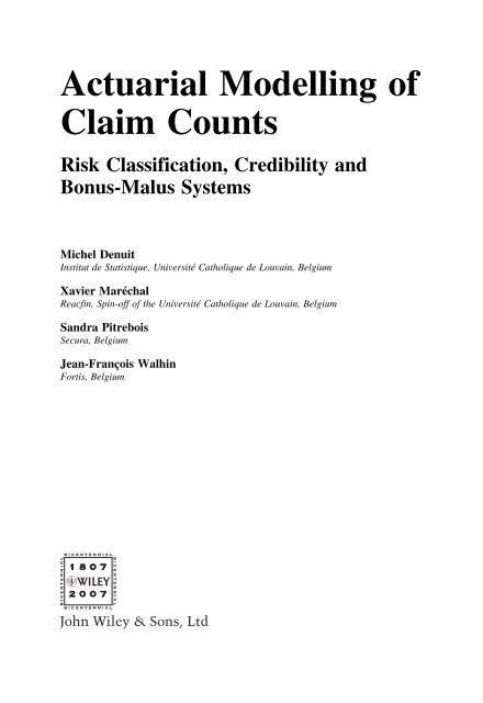 Actuarial Modelling of Claim Counts Risk Classification, Credibility ...