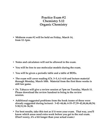 Practice Exam #2 Chemistry 5.12 Organic Chemistry